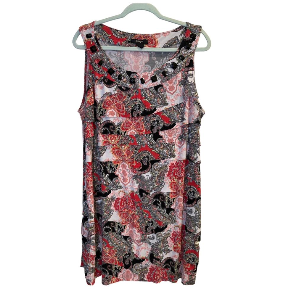 Style & Co Jeweld Sleeveless Paisley Plus Size Dress Red & Black 1X